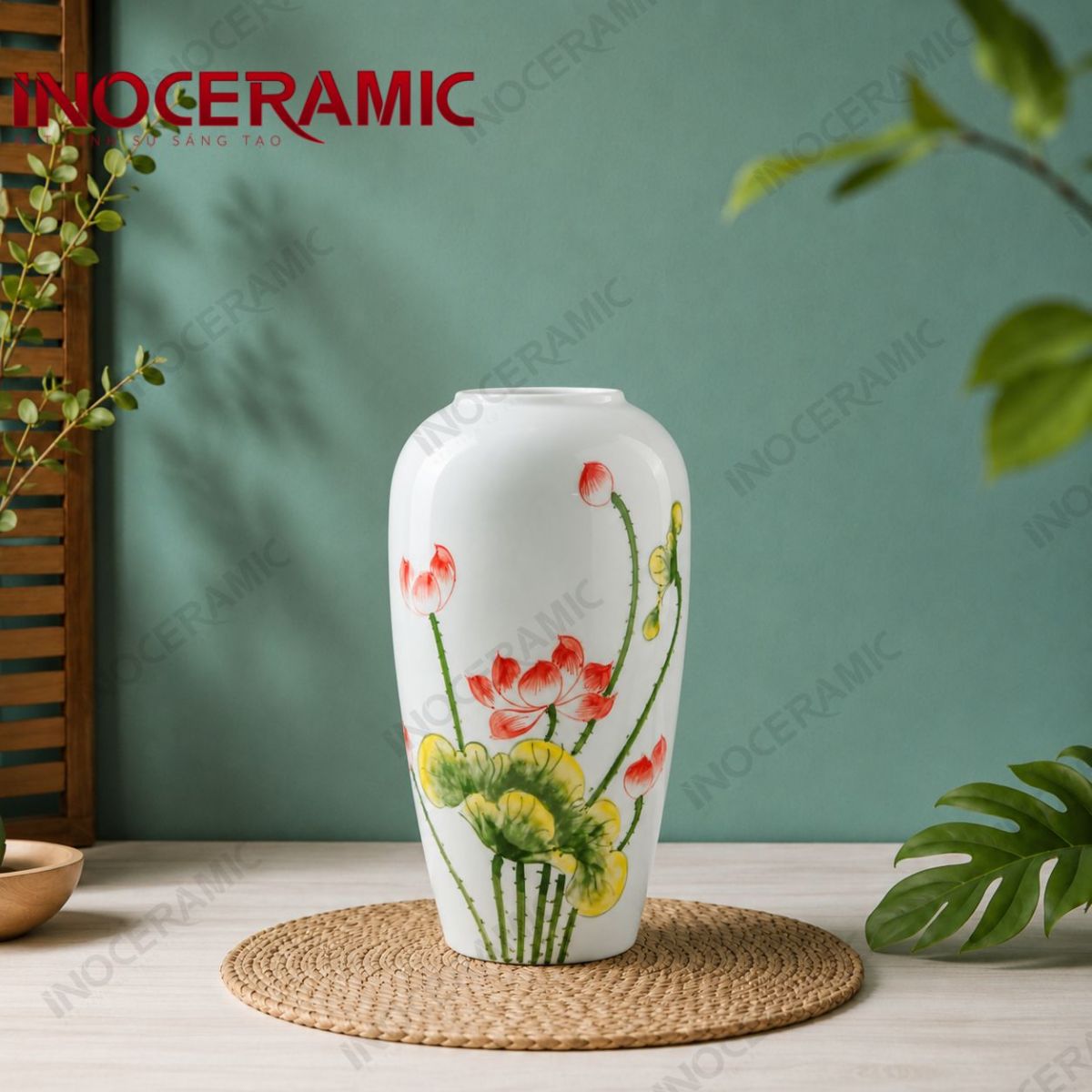 Lọ hoa vẽ liên hoa khai phúc