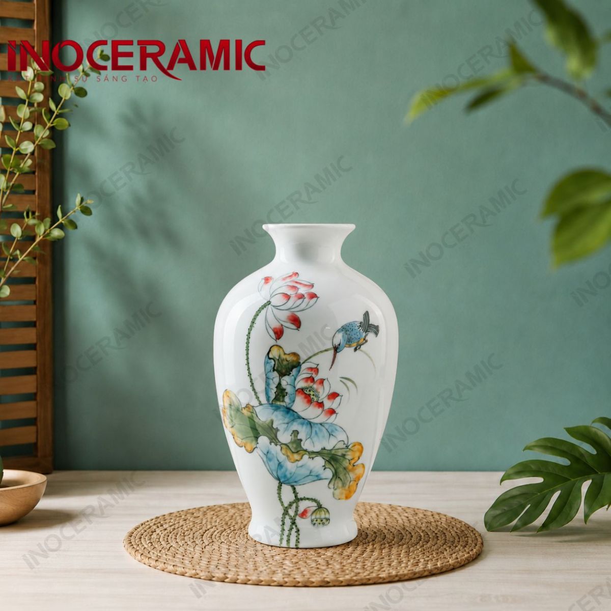 Lọ hoa vẽ liên ngư tụ phúc