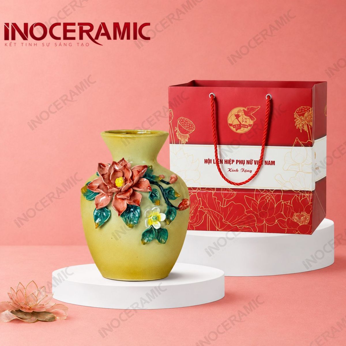 Lọ hoa vuốt tay hoa đắp nổi - Quà tặng phụ nữ - anh chi tiet 2