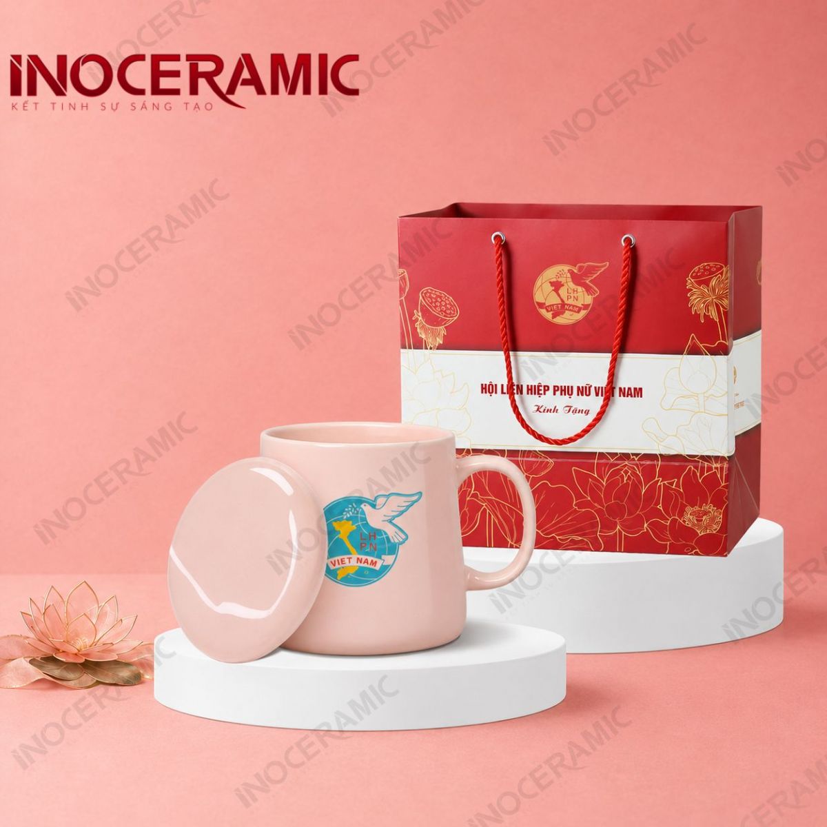 Ly sứ hiện đại quai C có nắp full màu - Quà tặng phụ nữ