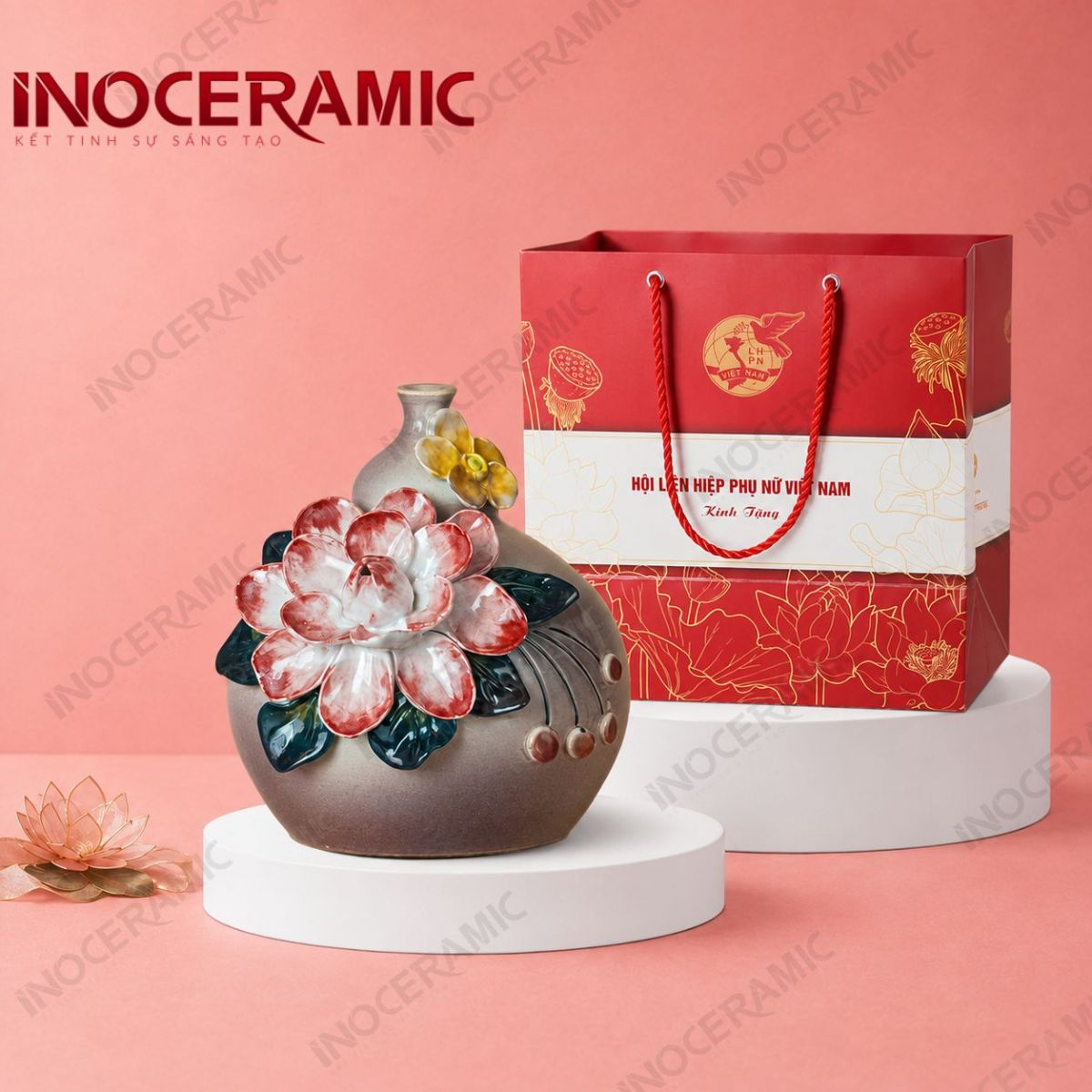 Bình hút lộc hồ lô mini hoa đắp nổi - Quà tặng phụ nữ