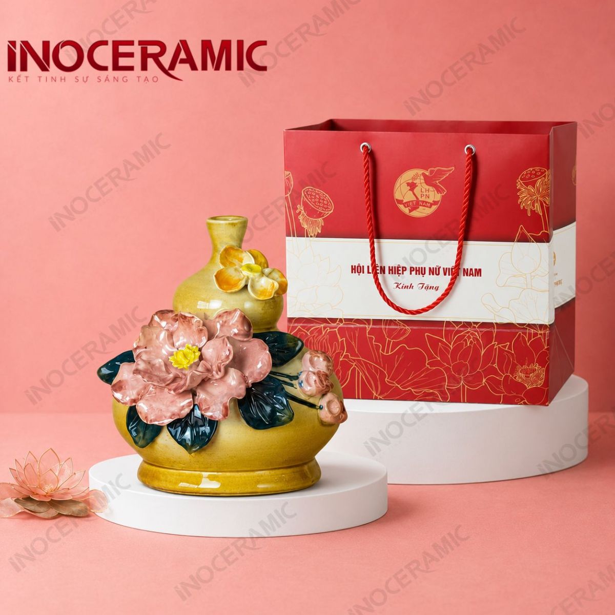 Bình hút lộc hồ lô mini hoa đắp nổi - Quà tặng phụ nữ - anh chi tiet 4