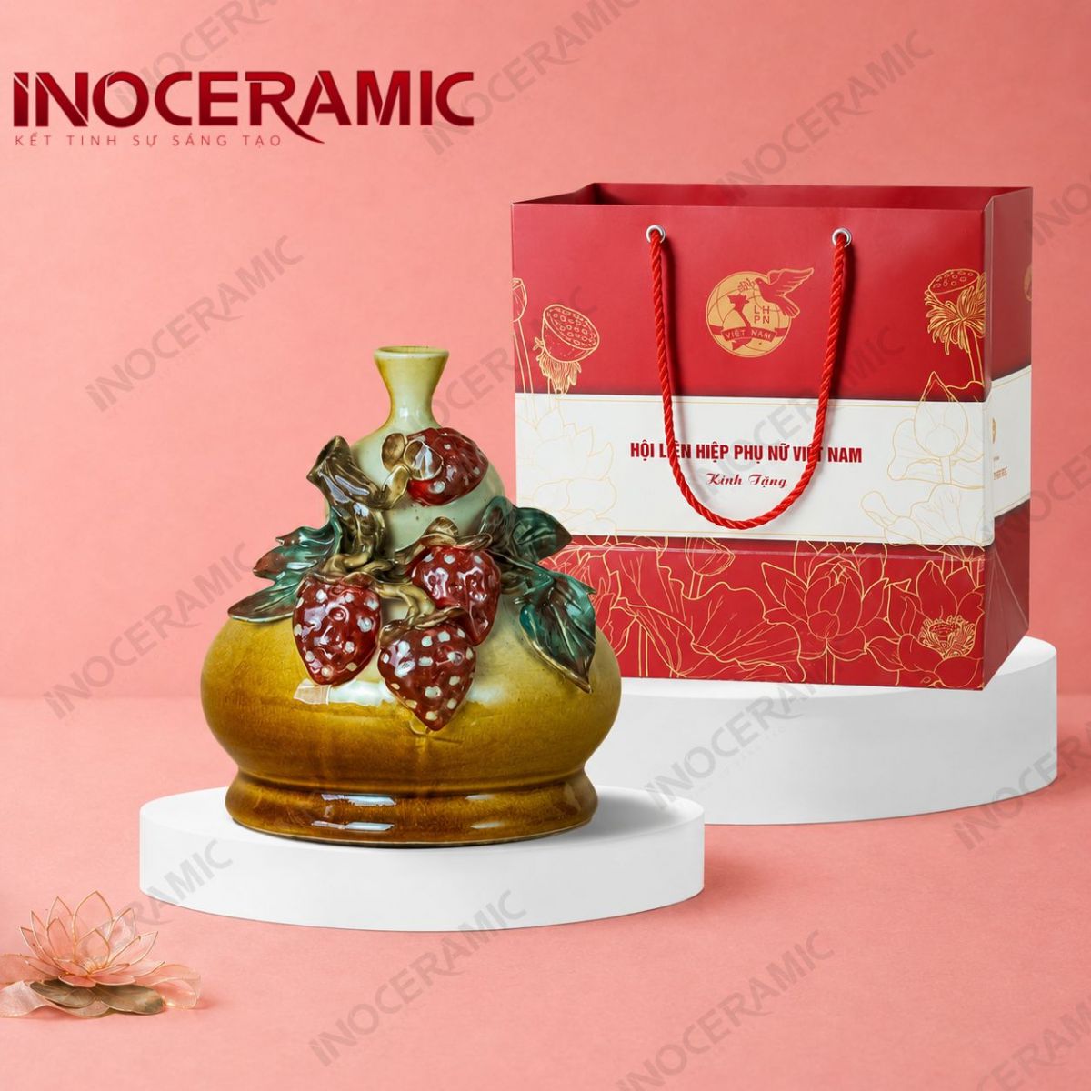 Bình hút lộc hồ lô mini hoa đắp nổi - Quà tặng phụ nữ - anh chi tiet 5
