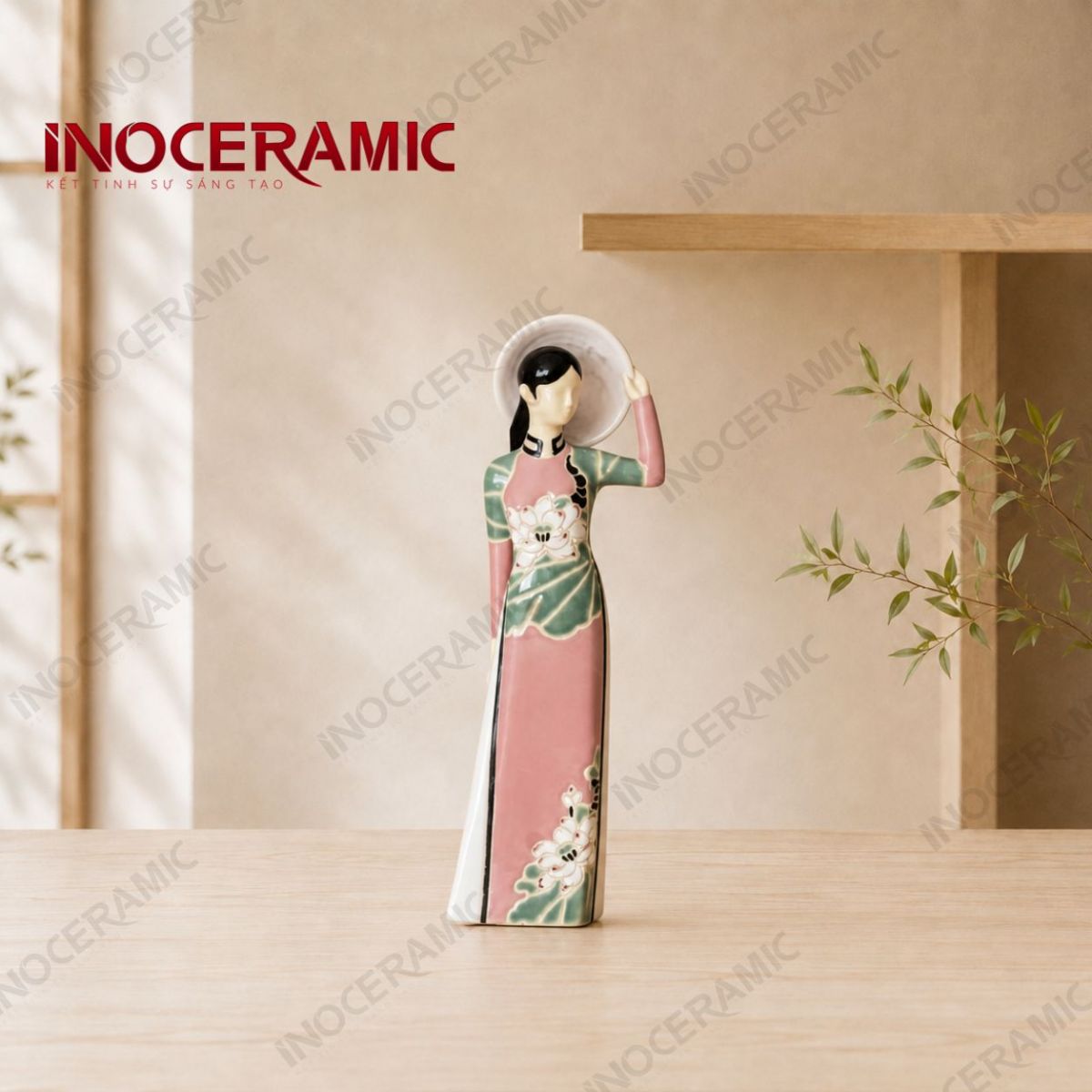 Tượng Cô Gái Việt Nam Áo Dài Hồng Nón Lá - anh chi tiet 3