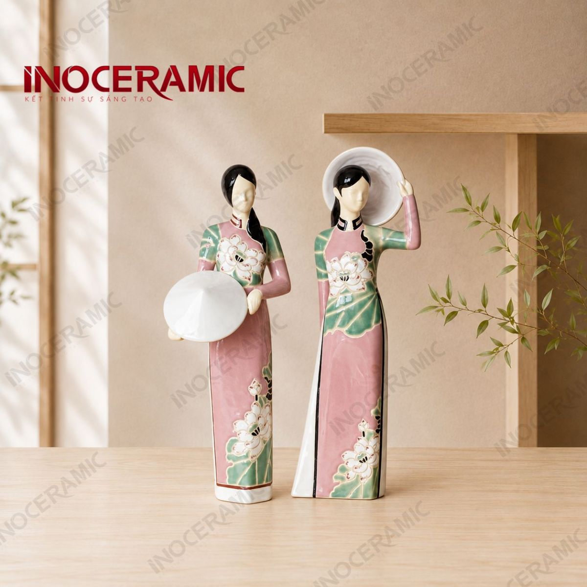 Tượng Cô Gái Việt Nam Áo Dài Hồng Nón Lá