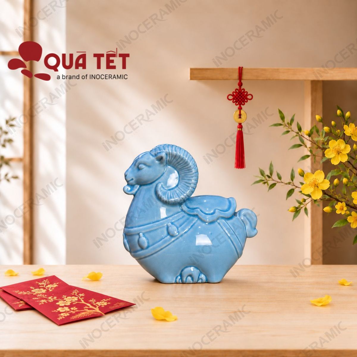 Tượng dê gốm sứ Lam Dương An Thịnh | Quà tặng cao cấp