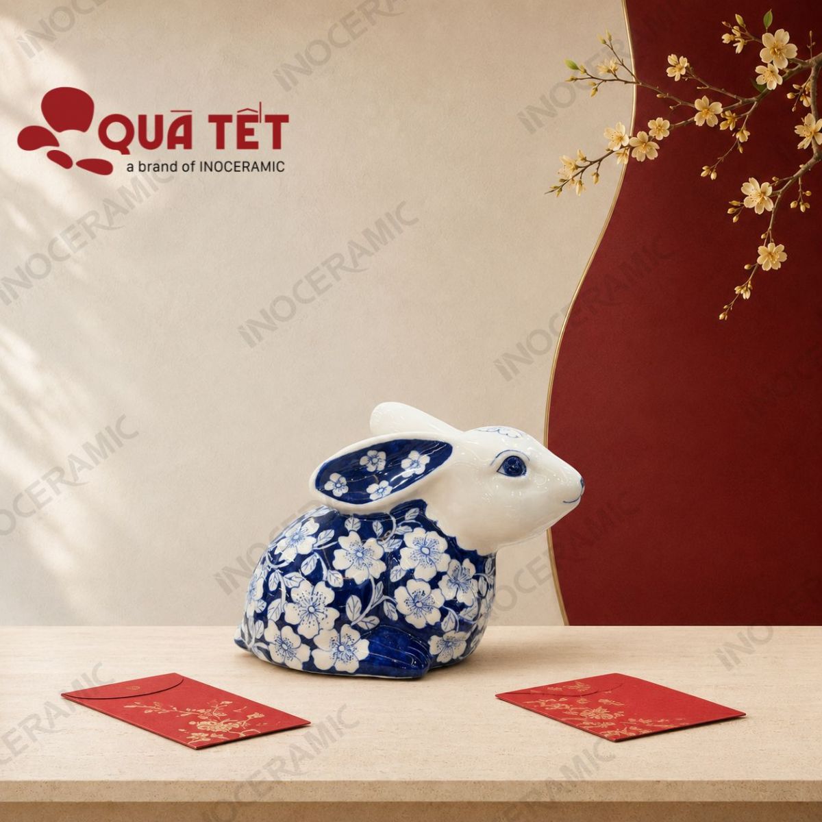 Tượng thỏ gốm sứ Ngọc Thố Chiêu Tài | Quà tặng đối tác