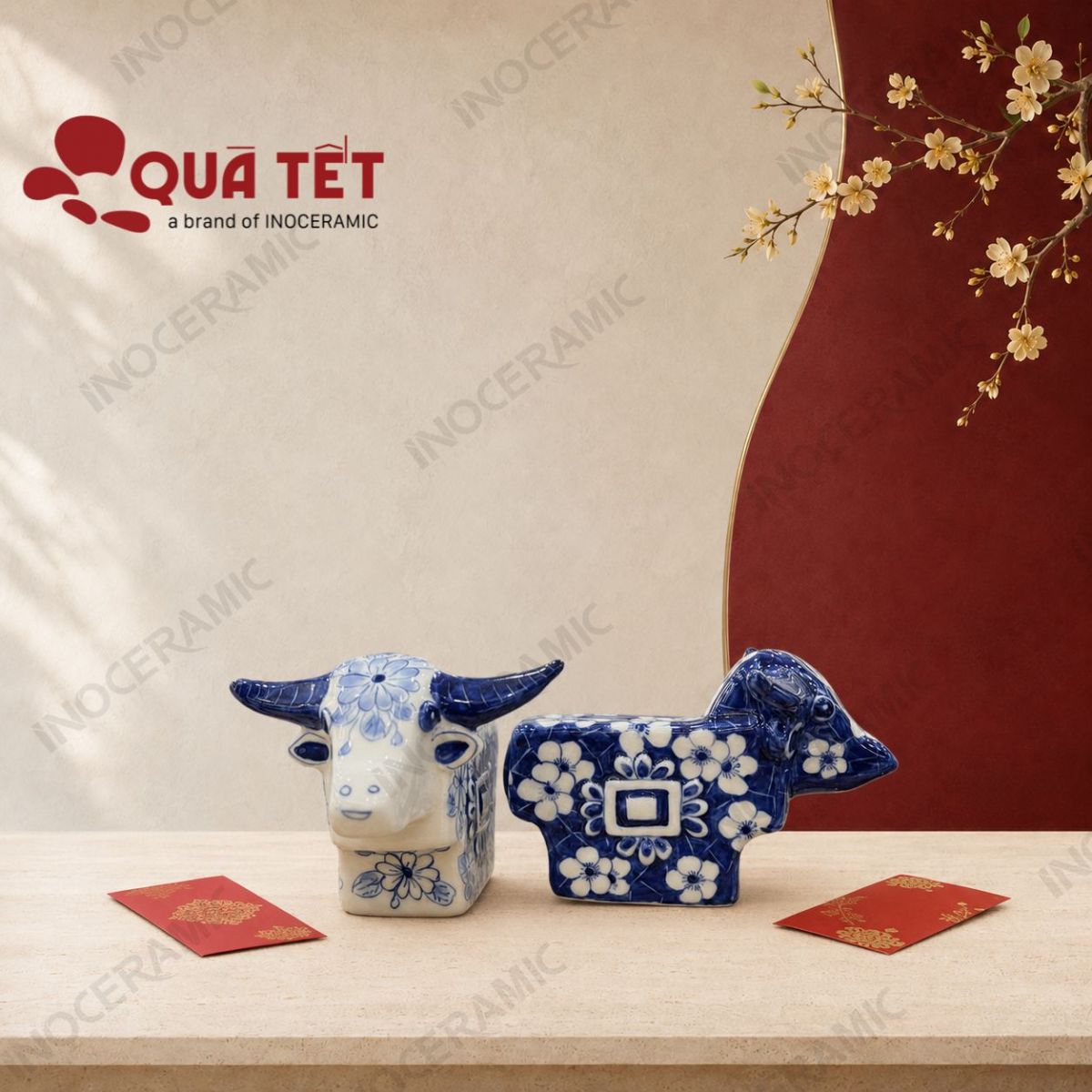 Tượng trâu Bát Tràng Song Ngưu Phúc Lộc | Quà tặng phong thủy