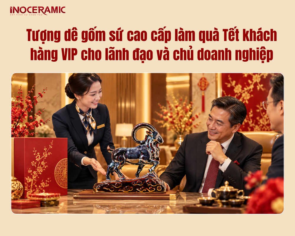 Tượng dê gốm sứ cao cấp làm quà Tết khách hàng VIP cho lãnh đạo và chủ doanh nghiệp