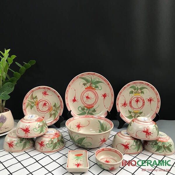 Bộ Bàn Ăn Bát Tràng hoa chuồn đỏ - anh chi tiet 2