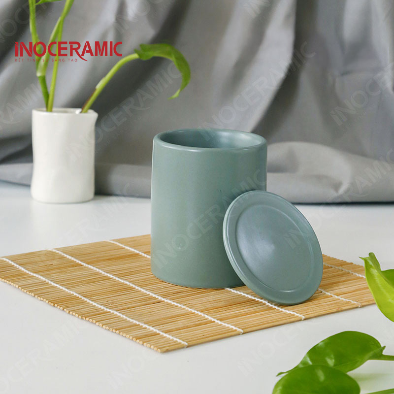 Ly Trụ Có Nắp Men Matt Xanh - anh minh hoa