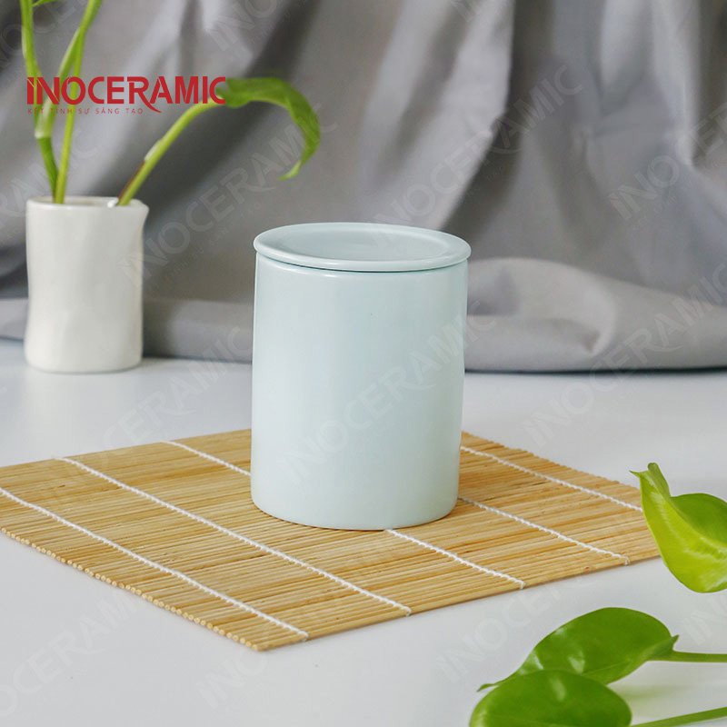 Ly Trụ Có Nắp Men Matt ( Xanh Pastel)