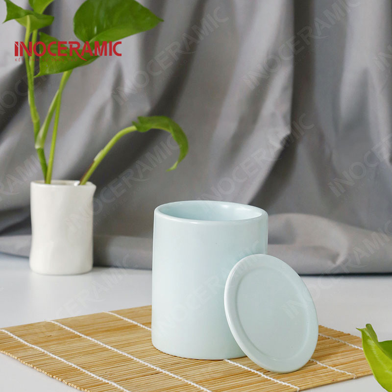 Ly Trụ Có Nắp Men Matt ( Xanh Pastel) - anh chi tiet 2