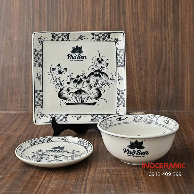Set bát đĩa quà tặng in logo công ty đóng gói hộp xi lót lụa tiêu chuẩn ngoại giao