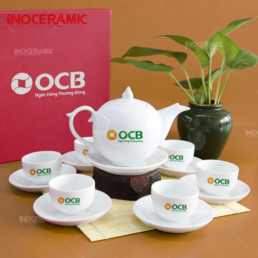 Bộ trà dáng minh long in logo OCB sắc sảo bóng bẩy