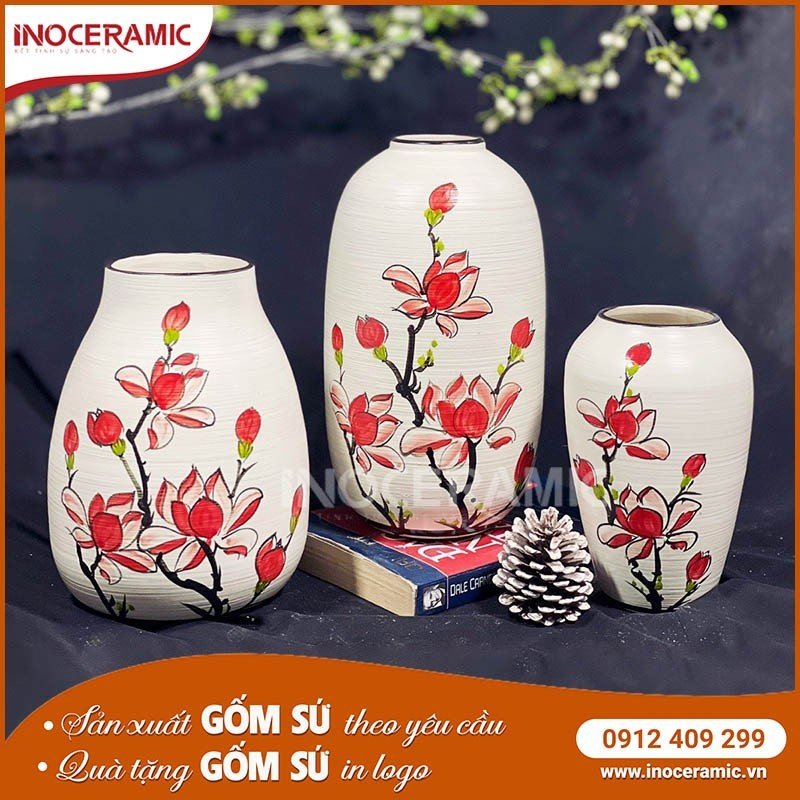 Các bộ giải pháp quà tặng bình hoa gốm sứ đóng gói bao bì lót lụa chỉn chu