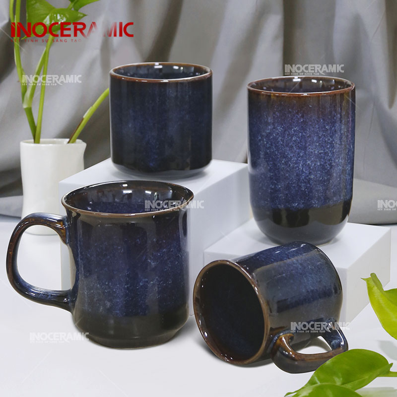 Mẫu cốc sứ men hỏa biến sắc xanh thiên thạch quý phái độc bản