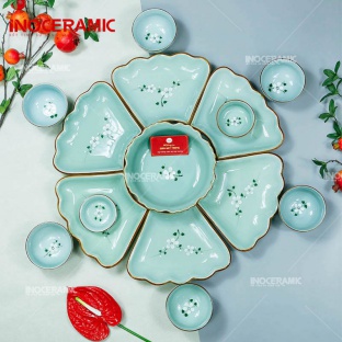 Set bát đĩa hoa mặt trời sứ trắng tinh khôi thích hợp làm quà tặng