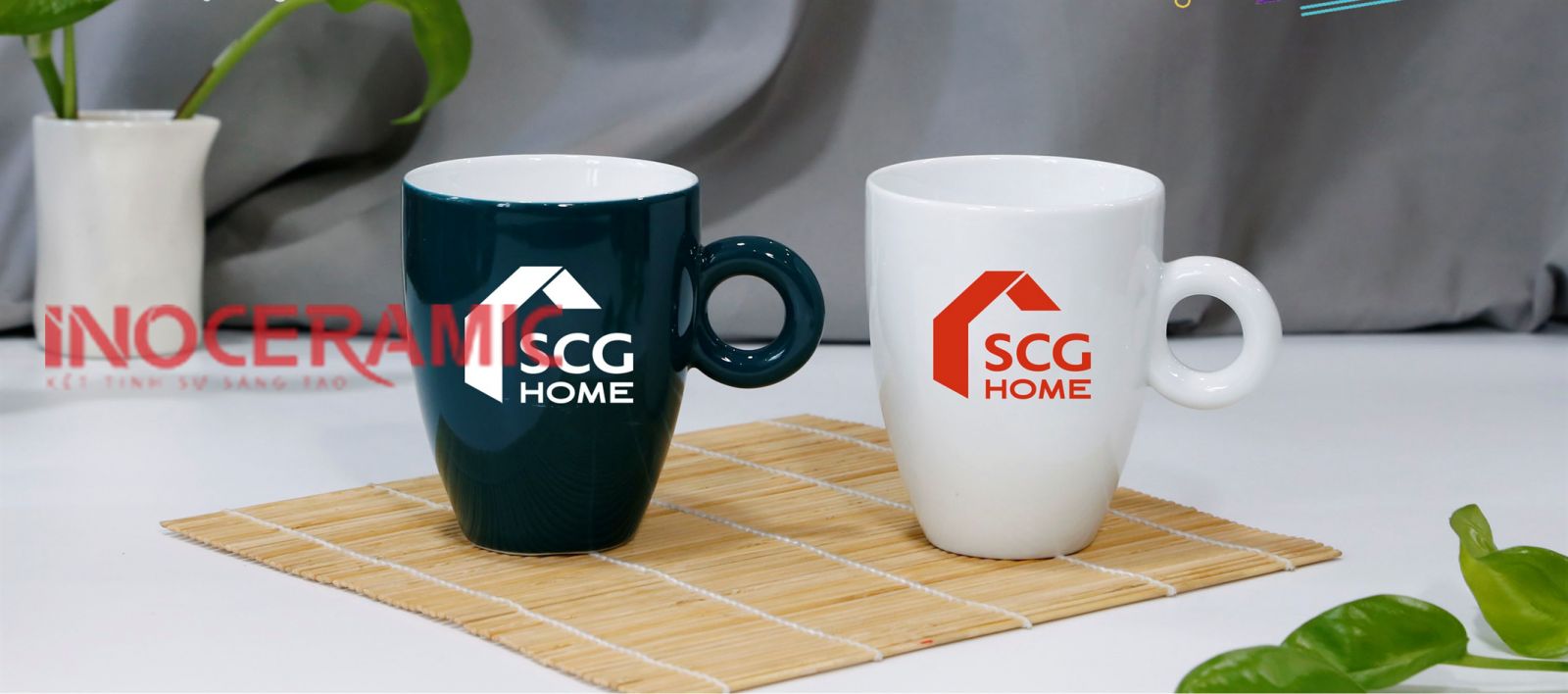 In logo trên ly sứ hình ảnh CHẤT LƯỢNG + GIÁ RẺ theo yêu cầu TPHCM gắn kết khách hàng