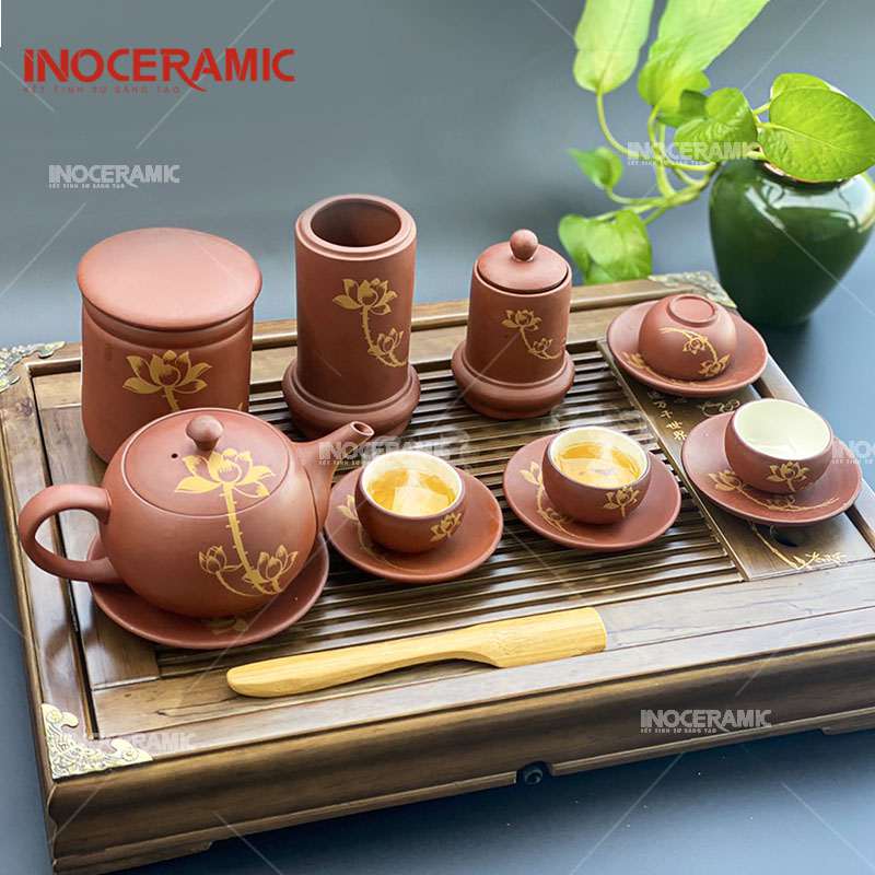 Bộ ấm trà Tử Sa Bát Tràng không tráng men cao cấp chính sỉ tại INOCERAMIC