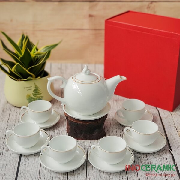 Ấm chén Bưởi Lửa viền kim