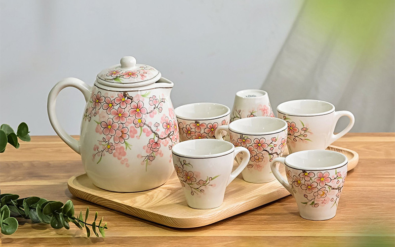 Bộ Bình Nước Vẽ Tay 03 - Bình sứ đựng nước Bát Tràng