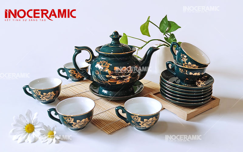 Bộ Trà Đài Cát Xanh Ngọc Sen Vàng - anh minh hoa