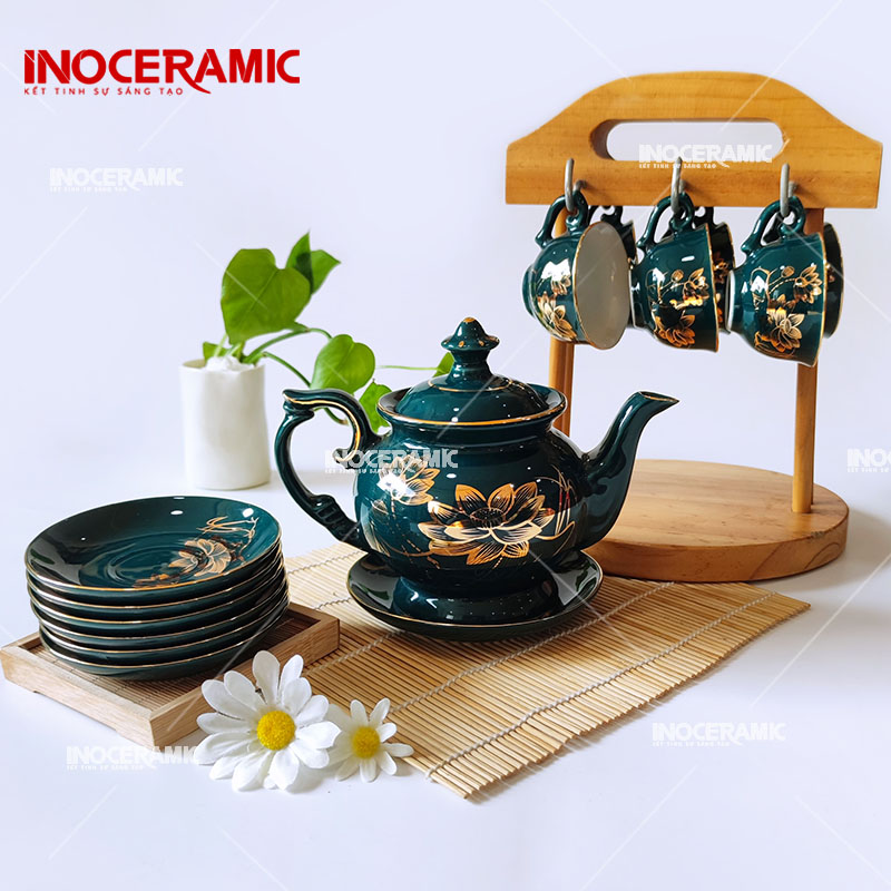 Bộ Trà Đài Cát Xanh Ngọc Sen Vàng