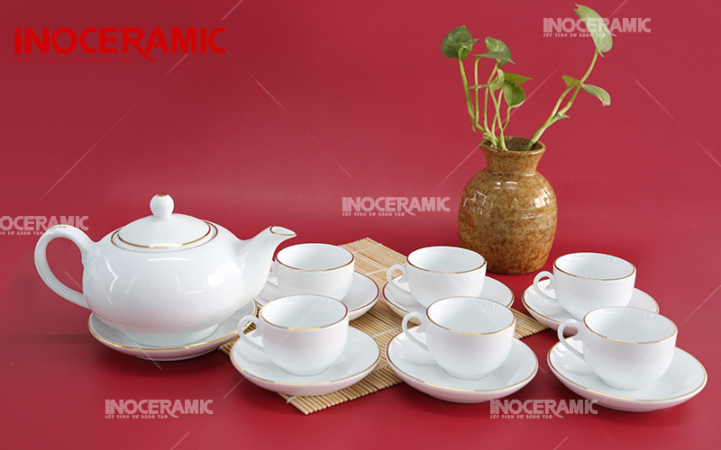 Bộ Trà Trắng Dáng Mới Viền Kim - anh minh hoa