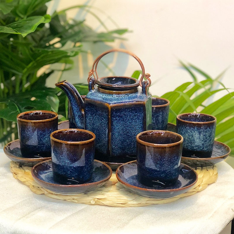 Bộ Trà Lục Giác Men Xanh Hỏa Biến