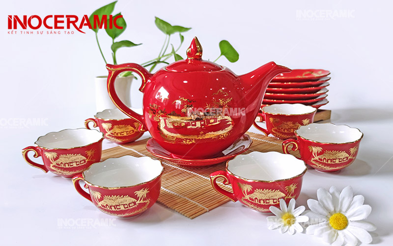 Bộ Trà Mẫu Đơn Men Đỏ Hào Gia Phú Quý