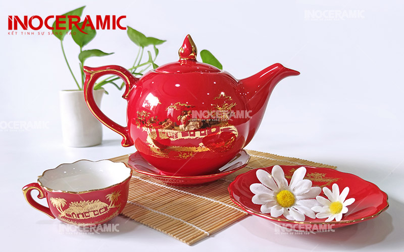 Bộ Trà Mẫu Đơn Men Đỏ Hào Gia Phú Quý