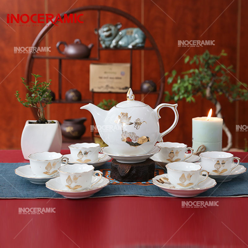 Bộ Trà Mẫu Đơn Hoa Sen Vàng