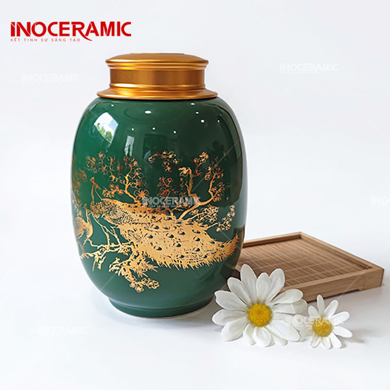 Hũ Đựng Trà Men Xanh Ngọc Khổng Tước 2