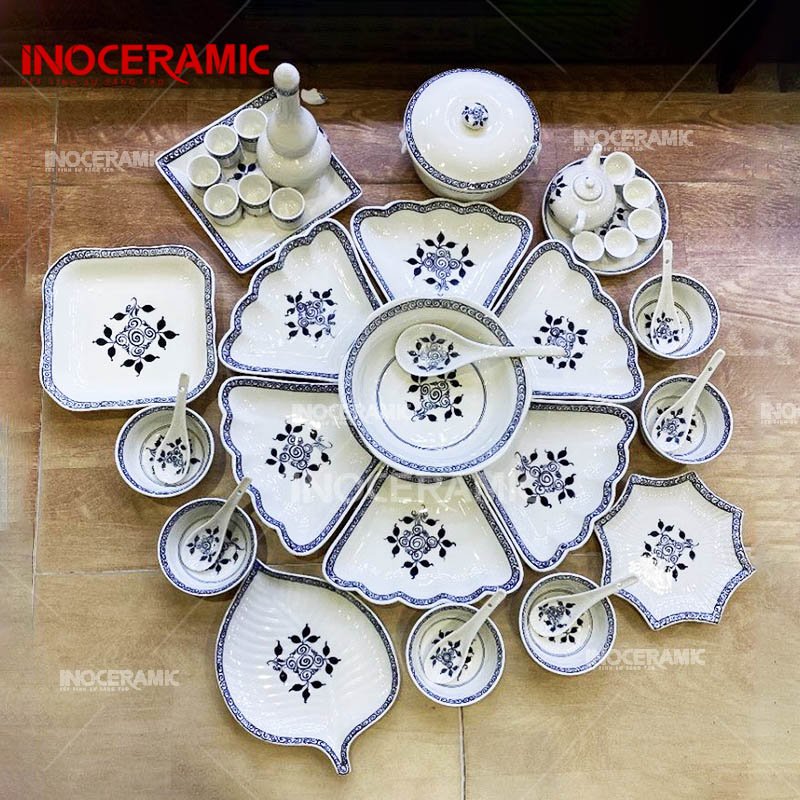 Bộ Bát Đĩa Hoa Mặt Trời Mộc Cầu Men Đen - anh chi tiet 2