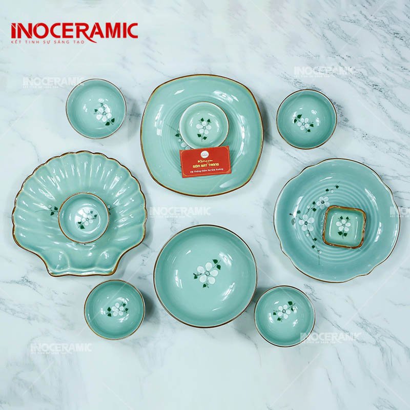 Bộ Bát Đĩa Men Ngọc Hoa Trắng - Bộ bàn ăn gốm sứ Bát Tràng