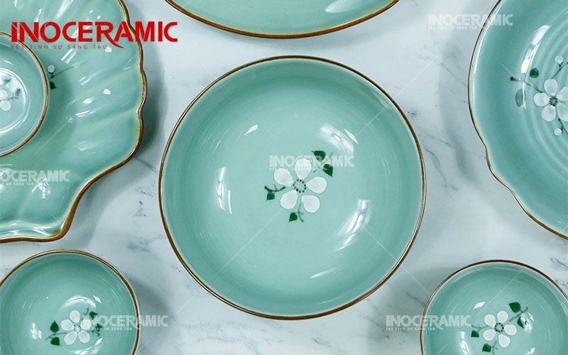 Bộ Bát Đĩa Men Ngọc Hoa Trắng - Bộ bàn ăn gốm sứ Bát Tràng