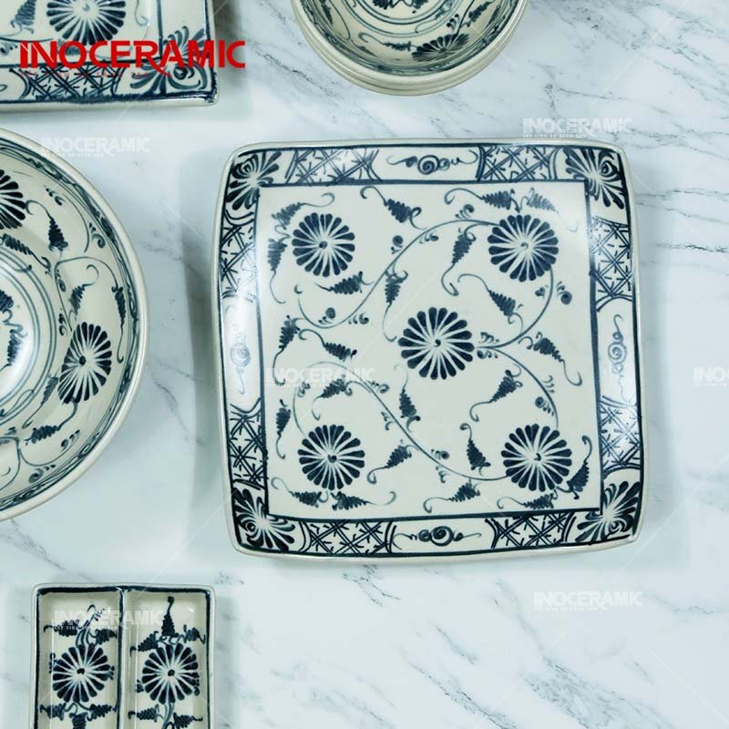 Bộ Bát Đĩa Men Rạn Cúc Đen - Bộ bàn ăn Bát Tràng