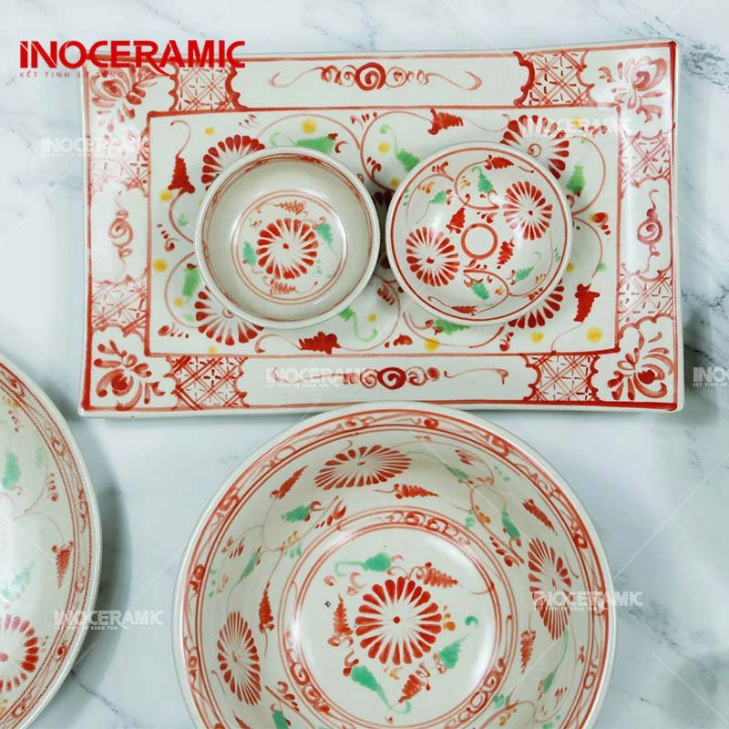 Bộ Bát Đĩa Men Rạn Cúc Đỏ - anh chi tiet 2