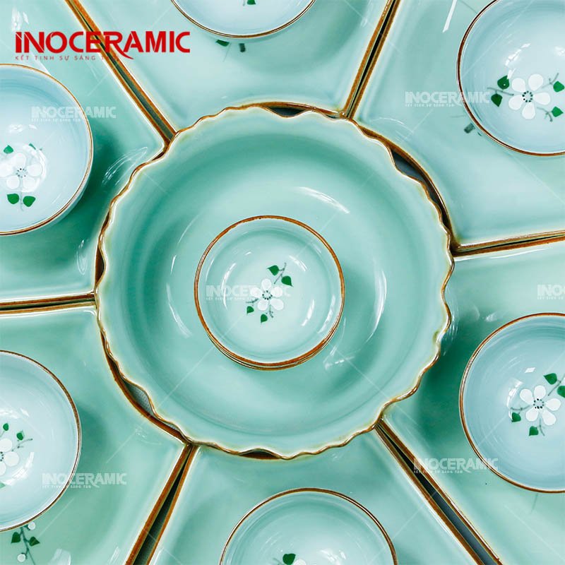 Bộ Hoa Mặt Trời Hoa Đào Trắng - Bộ bàn ăn gốm sứ Bát Tràng