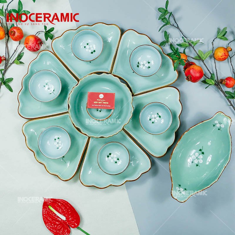 Bộ Hoa Mặt Trời Hoa Đào Trắng - Bộ bàn ăn gốm sứ Bát Tràng