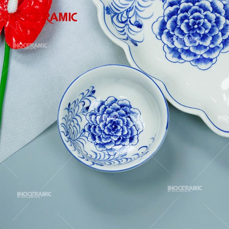Bộ Hoa Mặt Trời Hoa Mẫu Đơn To - Bộ bát đĩa gốm sứ Bát Tràng