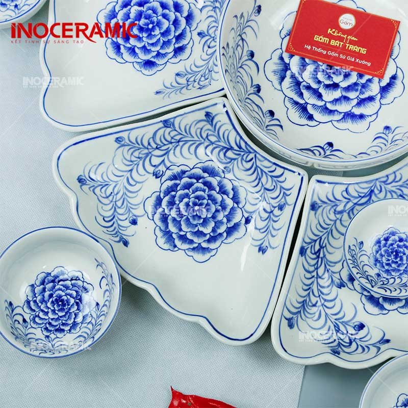 Bộ Hoa Mặt Trời Hoa Mẫu Đơn To - Bộ bát đĩa gốm sứ Bát Tràng
