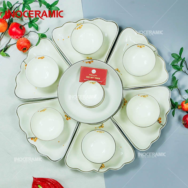 Bộ Hoa Mặt Trời To Hoa Mai - Bộ bát đĩa gốm sứ Bát Tràng