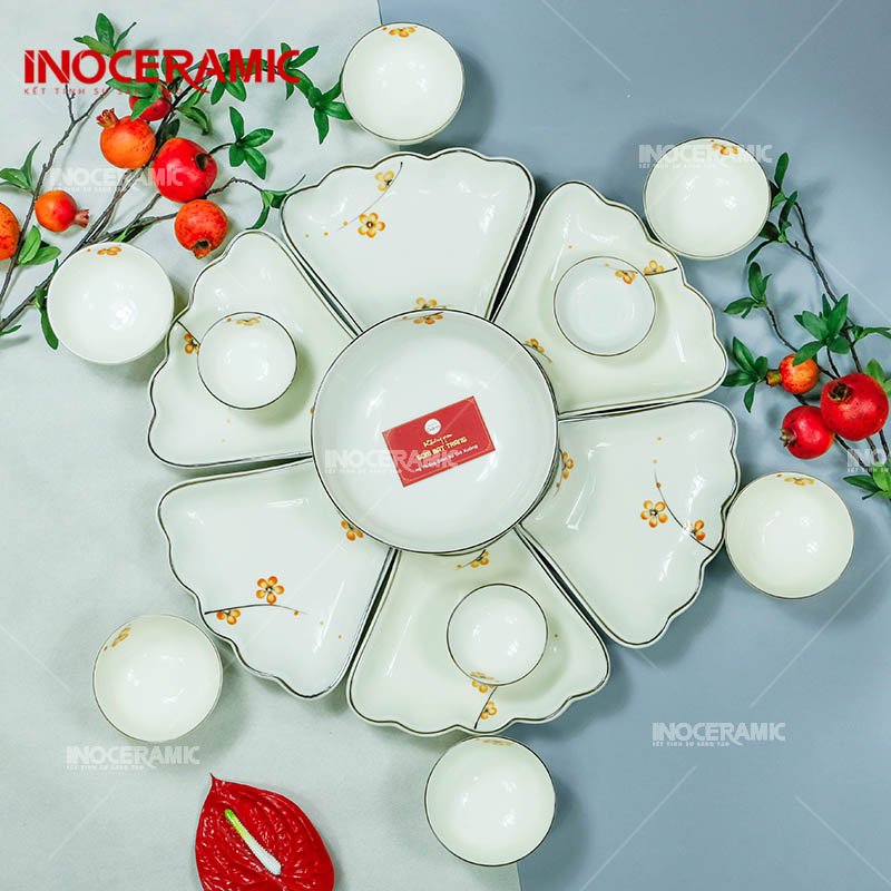 Bộ Hoa Mặt Trời To Hoa Mai - Bộ bát đĩa gốm sứ Bát Tràng