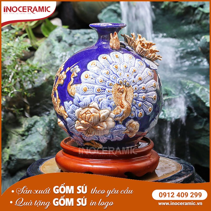 Bình Hút Lộc Công Đào Xanh Dương