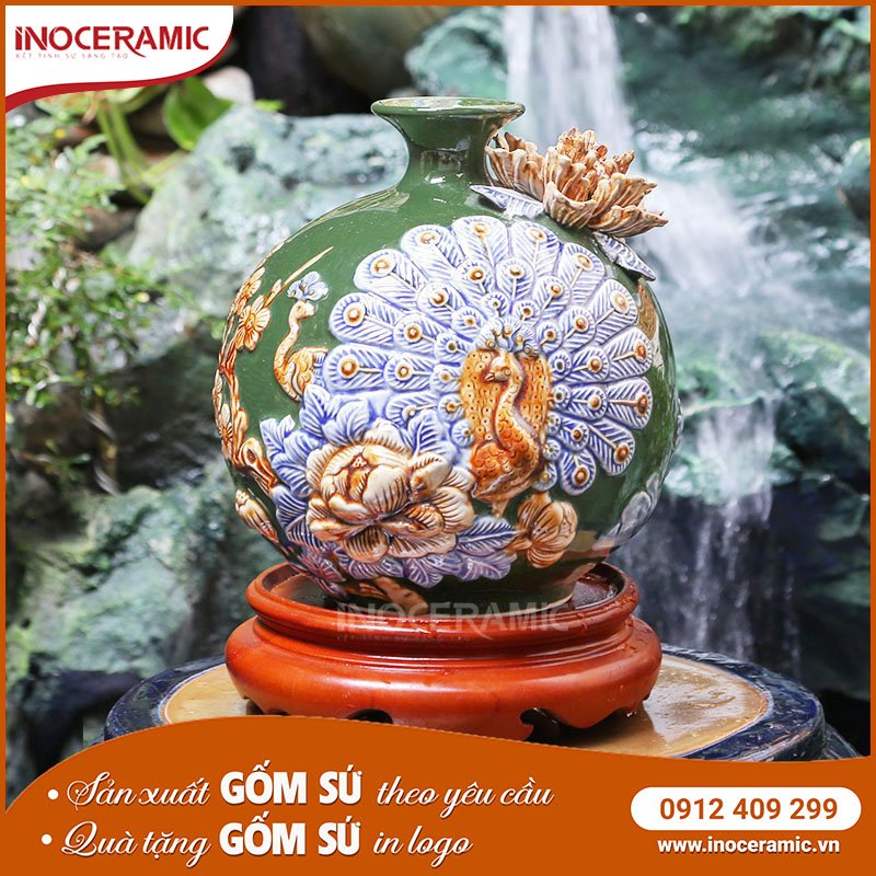 Bình Hút Lộc Công Đào Xanh Lục