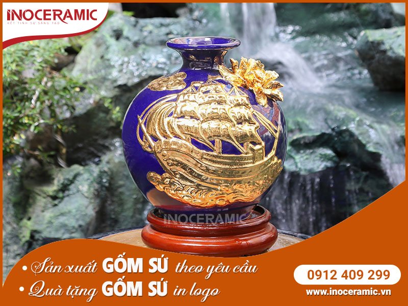 Bình Hút Lộc Dát Vàng Thuận Buồm Xuôi Gió Xanh Dương