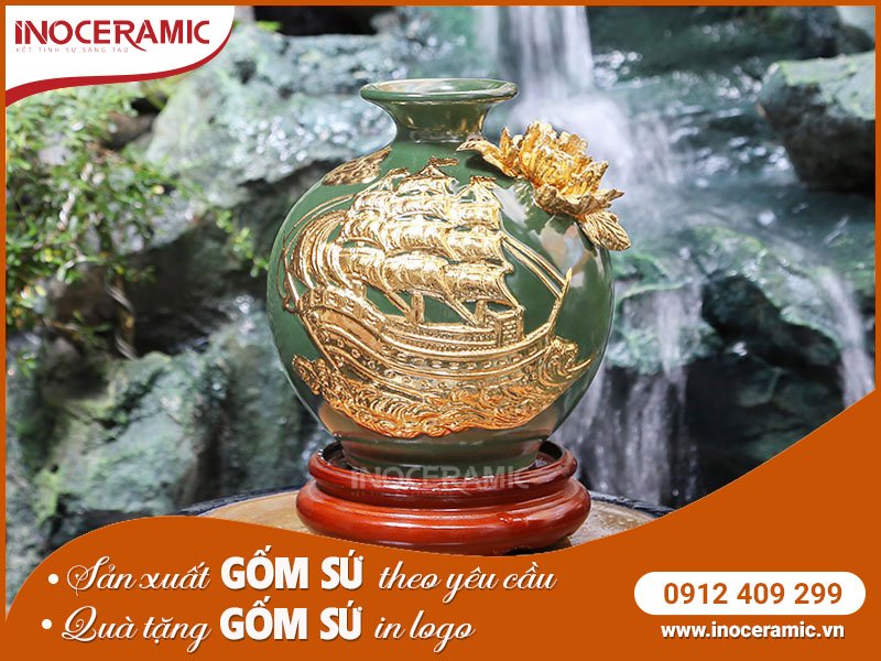 Bình Hút Lộc Dát Vàng Thuận Buồm Xuôi Gió Xanh Lục