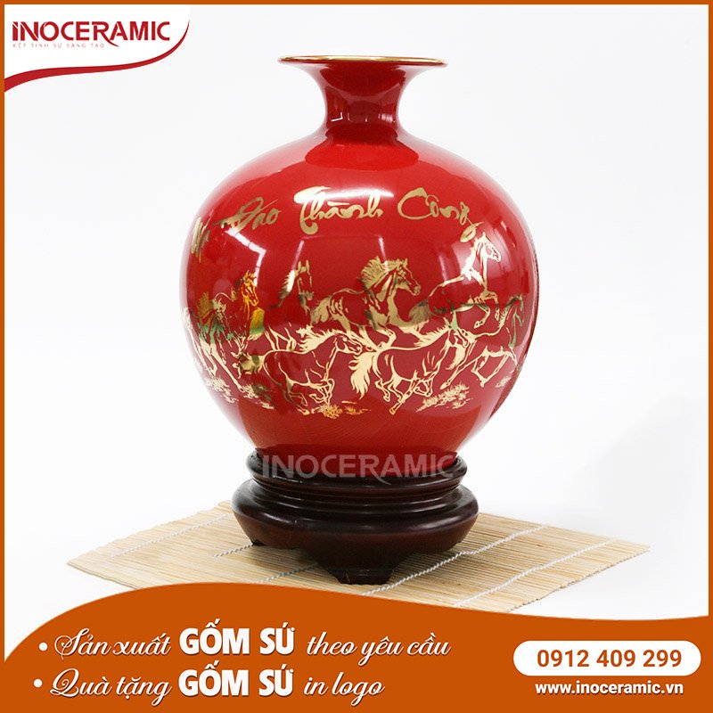 Bình Hút Lộc Mã Đáo Thành Công Đỏ Vẽ Vàng
